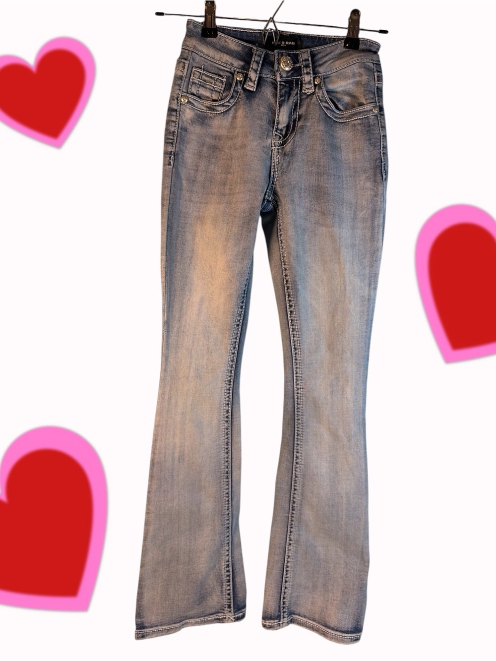 Fire & Rain Womens Size 00 Bootcut Blue Jeans Stretch Embellished Back Pockets